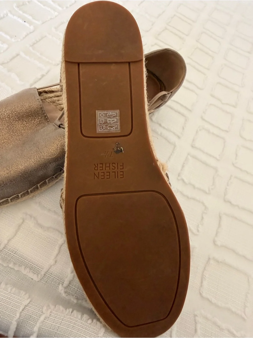 Eileen Fisher Lee Metallic Suede Espadrille Leather Flat Sandals Shoes Size 7.5